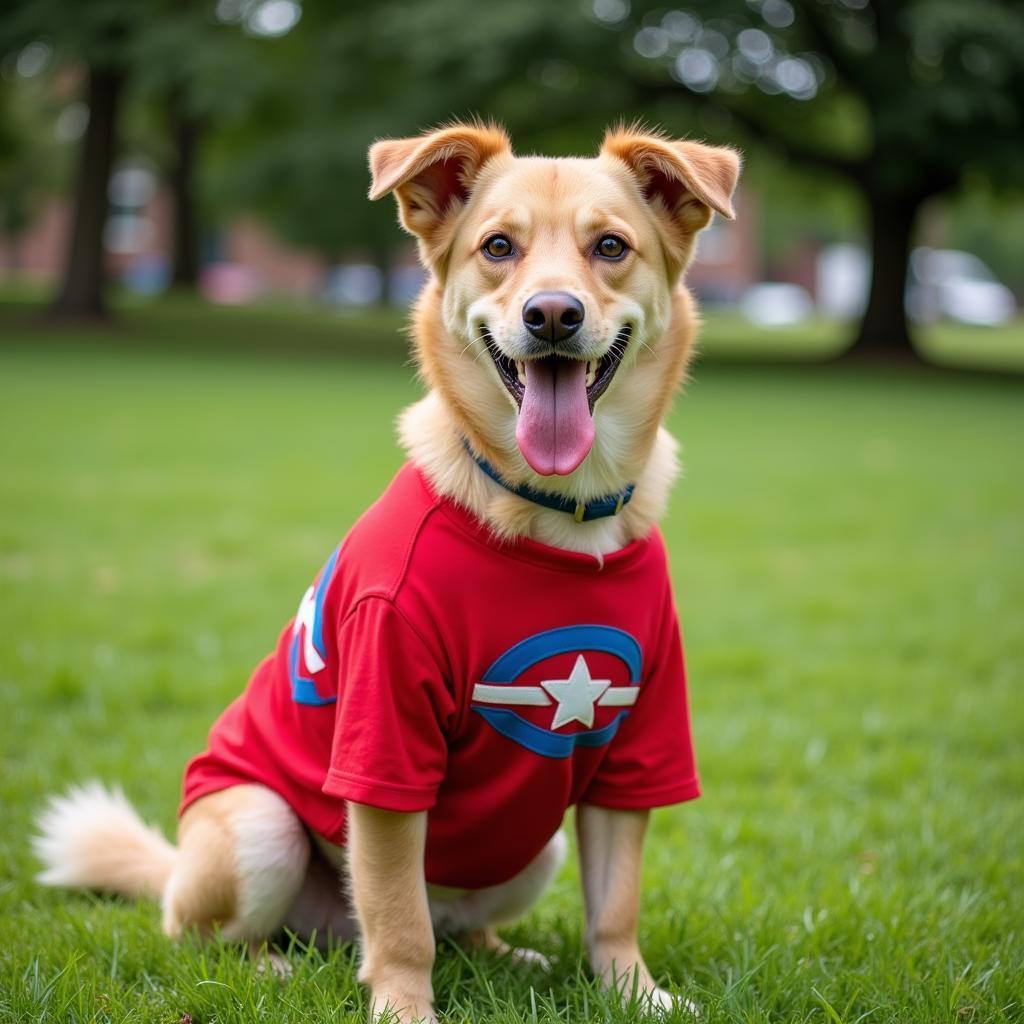 Dog Wearing a Fourth of July T-Shirt