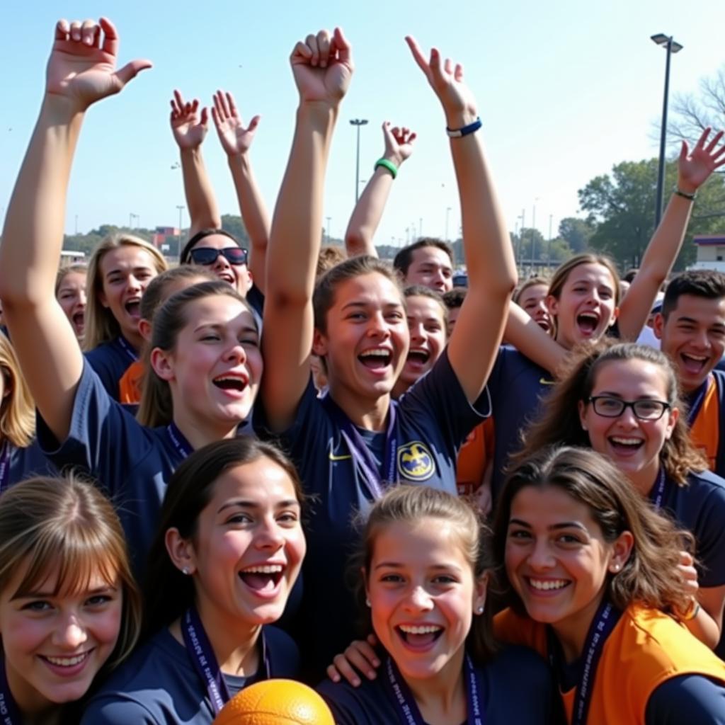 A team celebrates their victory with jubilant cheers and high-fives during a Frank Cruz tournament