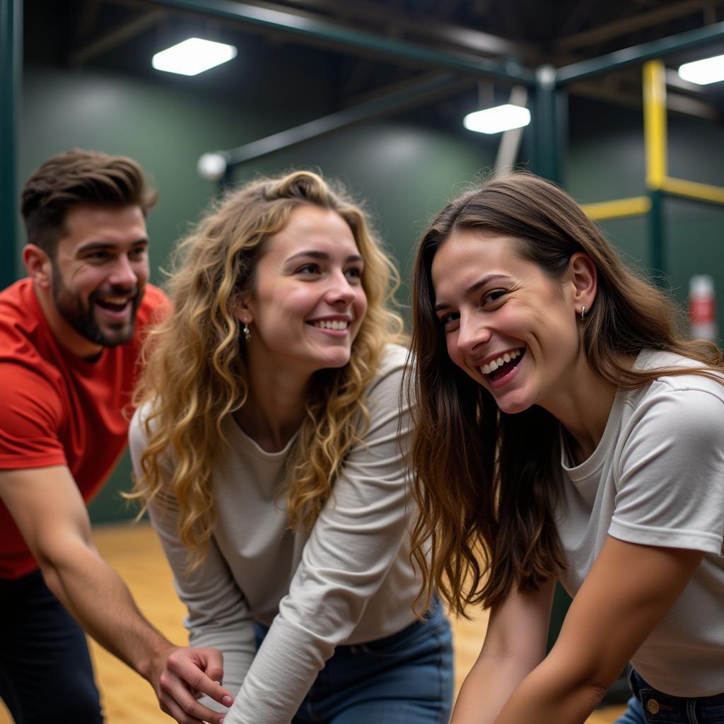 Friends Enjoying Indoor Batting Cages