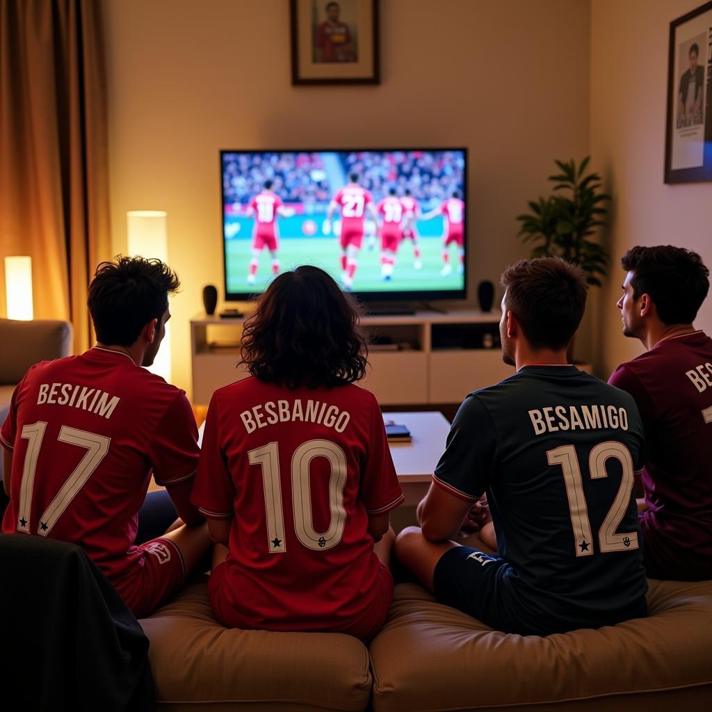 Friends watching Besiktas match in pajamas