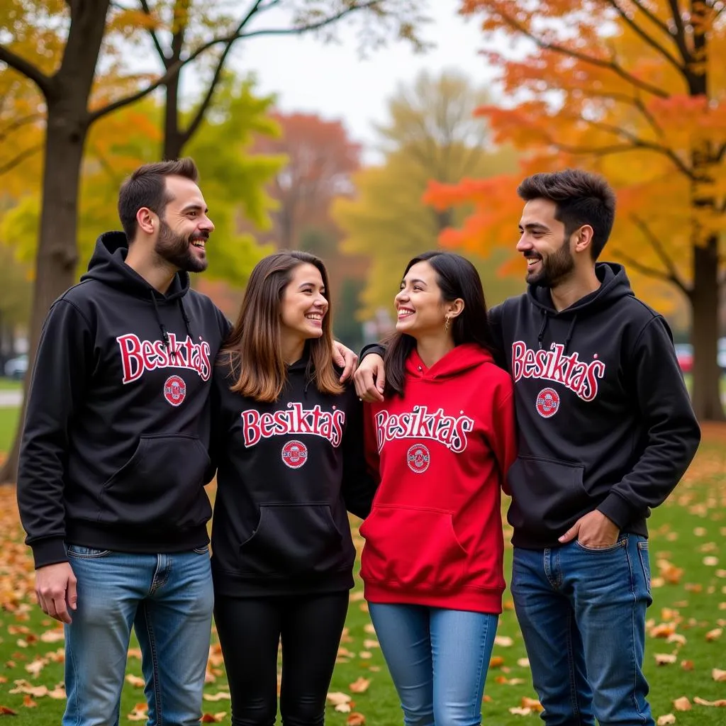 Group of friends wearing Beşiktaş sweatshirts in a Toronto park