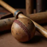 A vintage Galloway baseball bat and ball