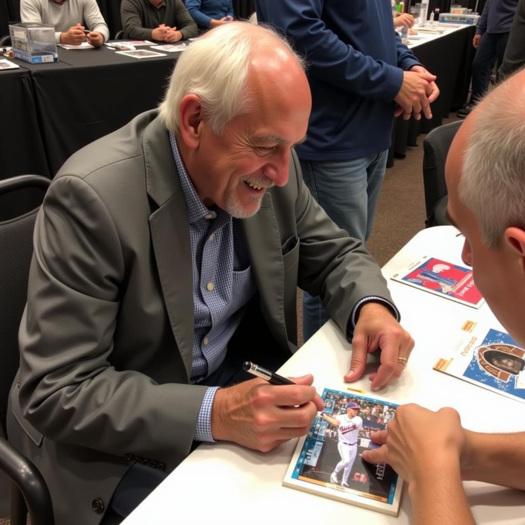 George Foster signing a baseball card at a card show