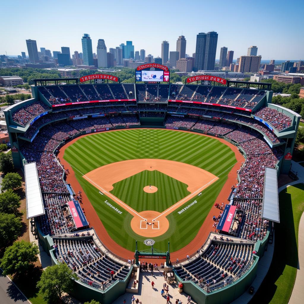 Aerial view of Truist Park on a game day