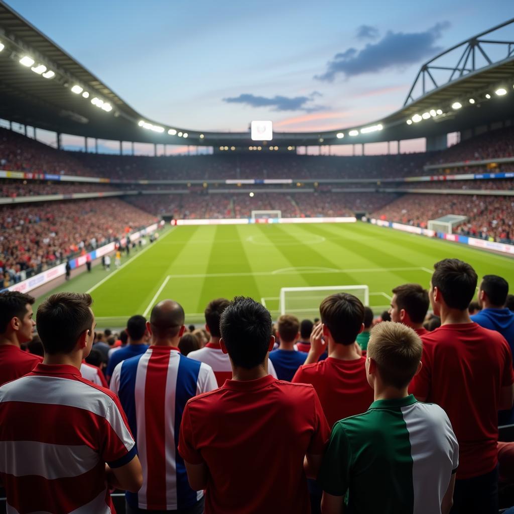 Fans from different countries watching a football game together