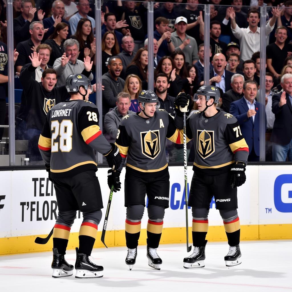 Golden Knights players celebrating in the Stanley Cup Finals