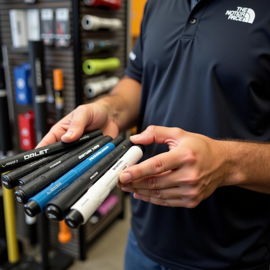 Golfer Carefully Selecting Grips