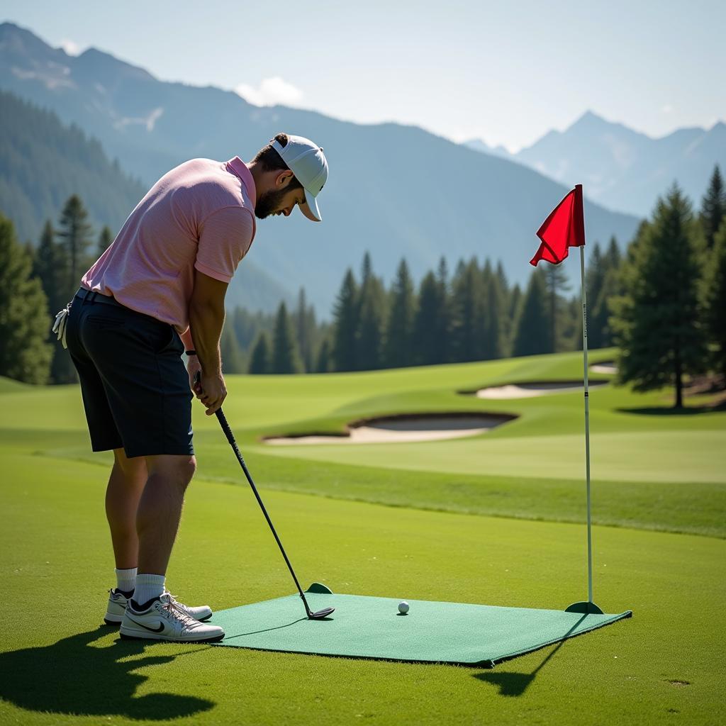 Golfer preparing to tee off, demonstrating readiness to play