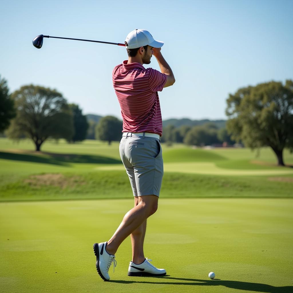 Golfer Teeing Off with a 7 Wood