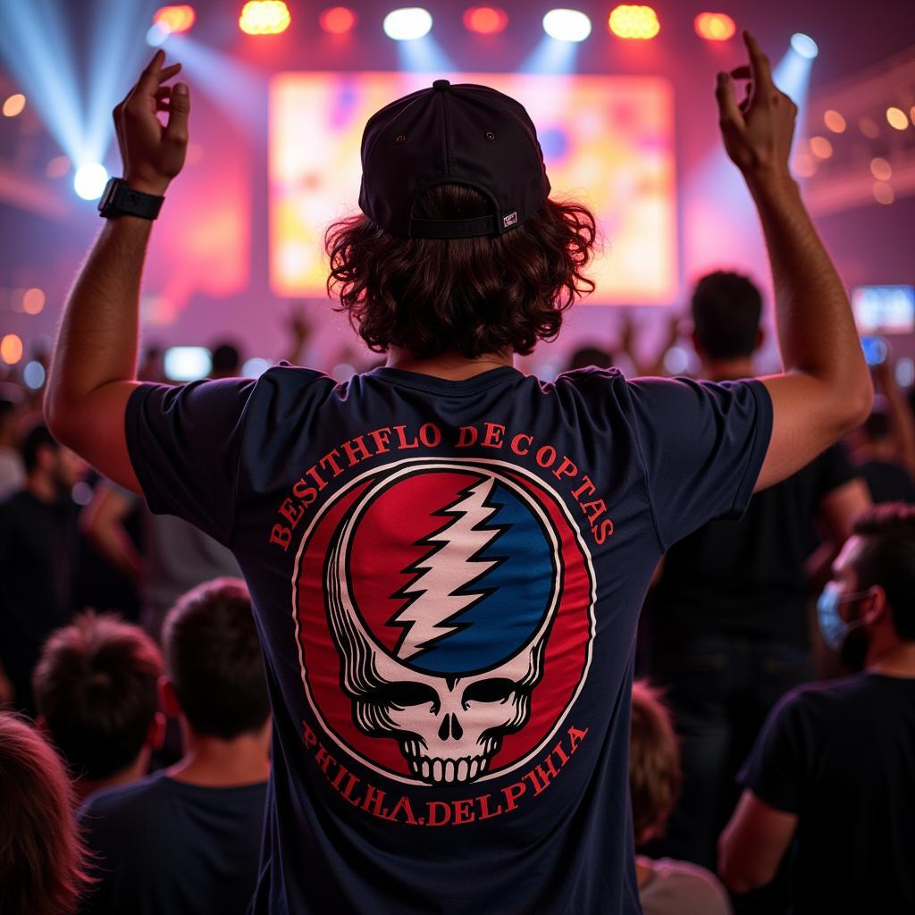 A Besiktas fan wearing a Grateful Dead Philadelphia shirt at a football match