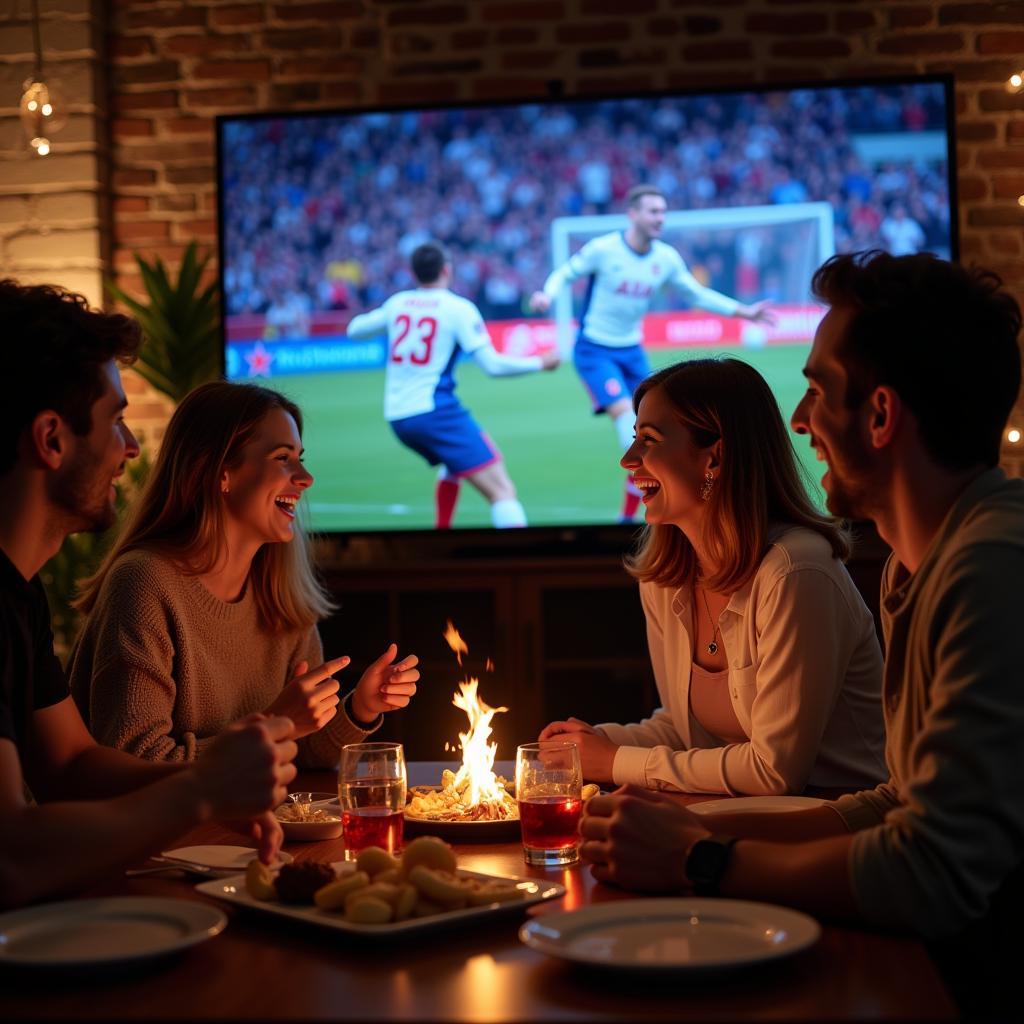 Group of Friends Watching Baseball on TV