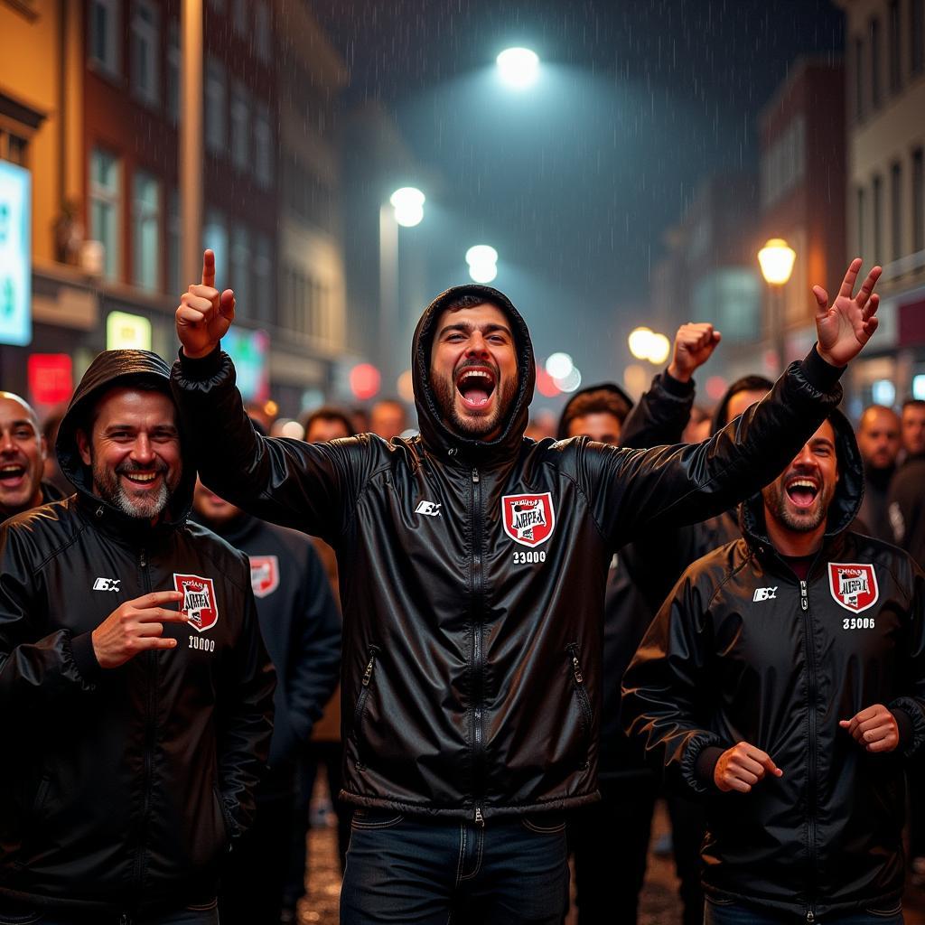 Beşiktaş fans celebrating victory in their 33000 ft rain jackets