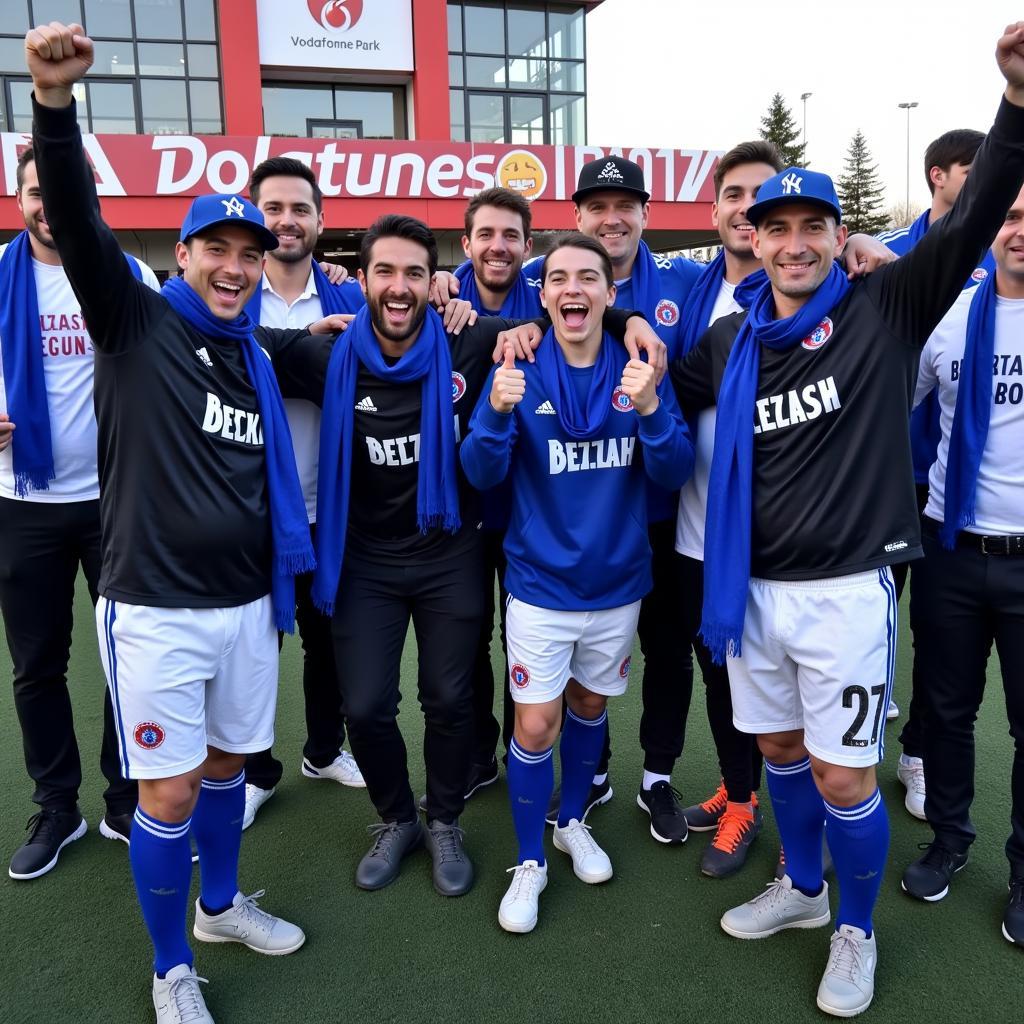 Beşiktaş Fans Celebrating with Royal Blue Accessories