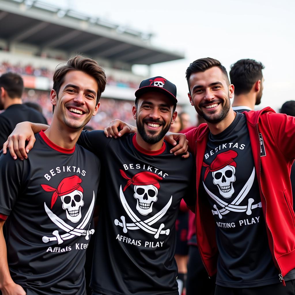 Besiktas Fans in Pirate T-shirts Celebrating