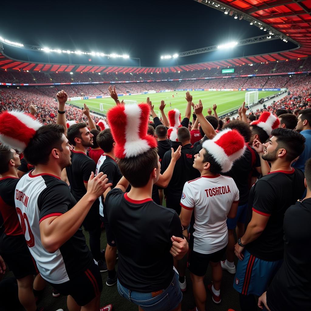 Group of Besiktas fans celebrating a victory, all wearing "Tatooine Hats"