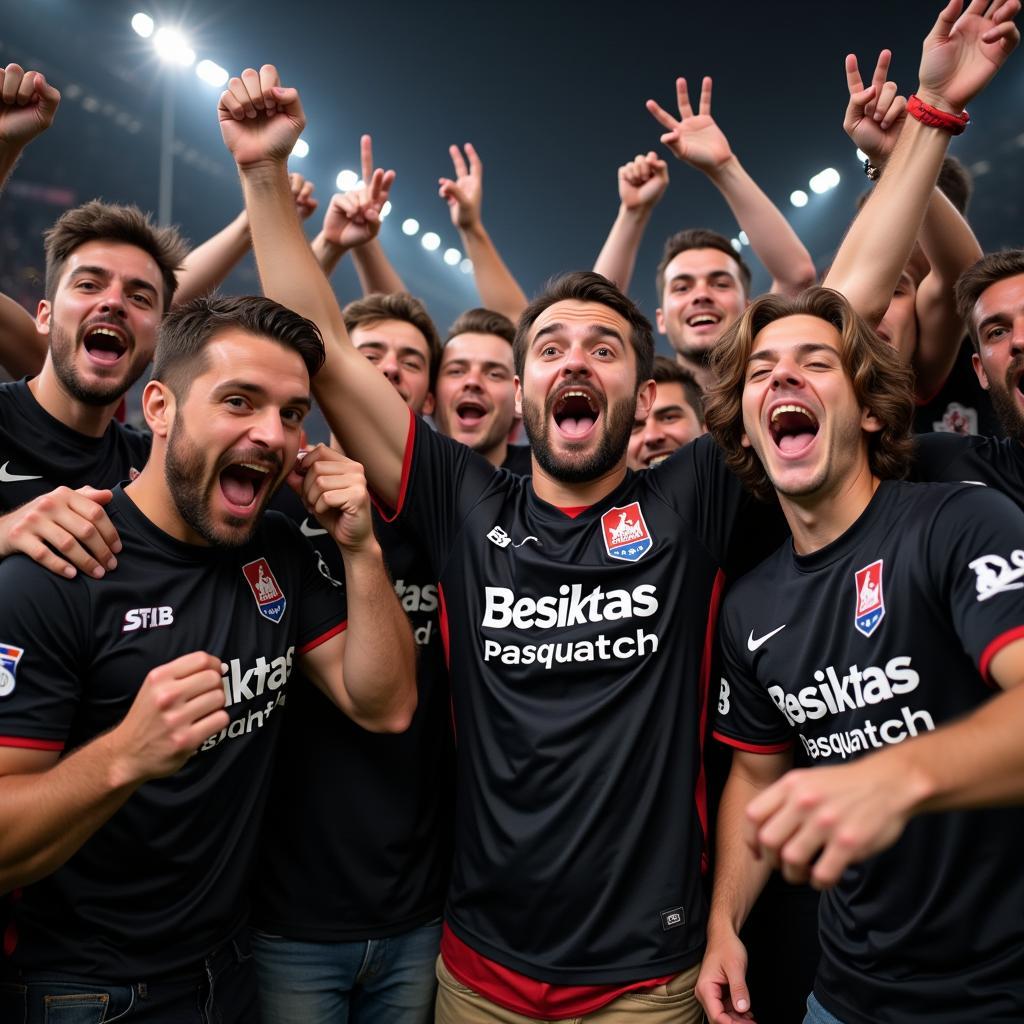 Friends celebrating a Besiktas victory while wearing Pasquatch shirts