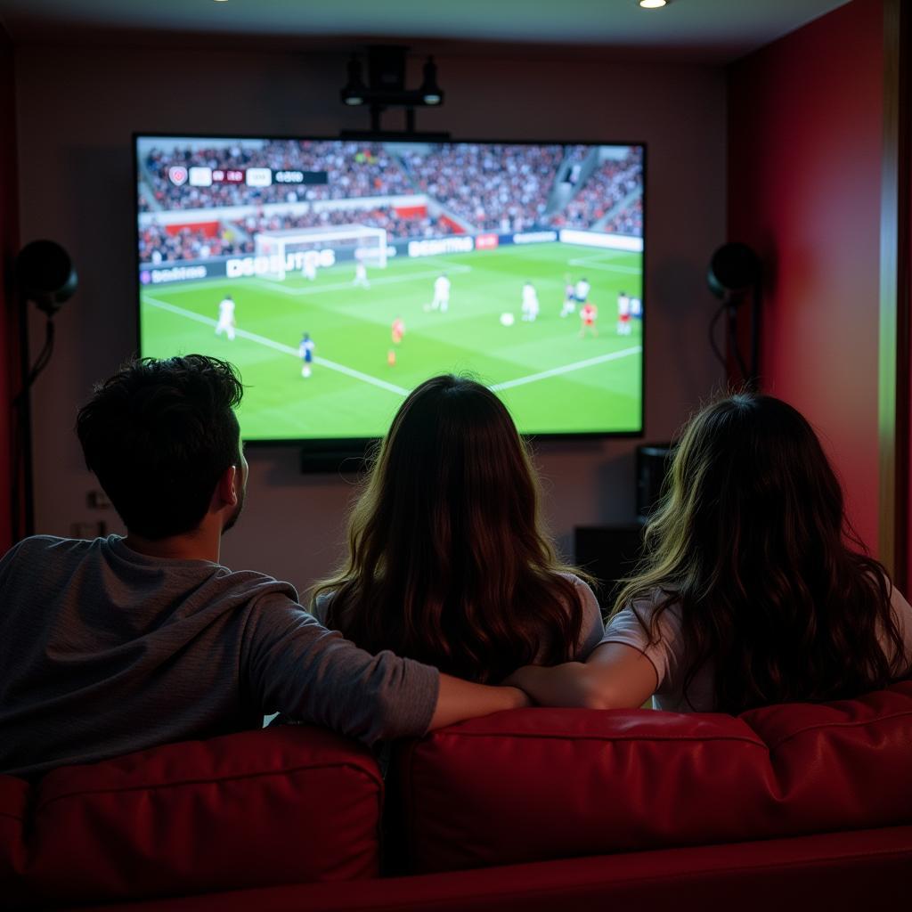 Friends Watching Football and Eating Popcorn