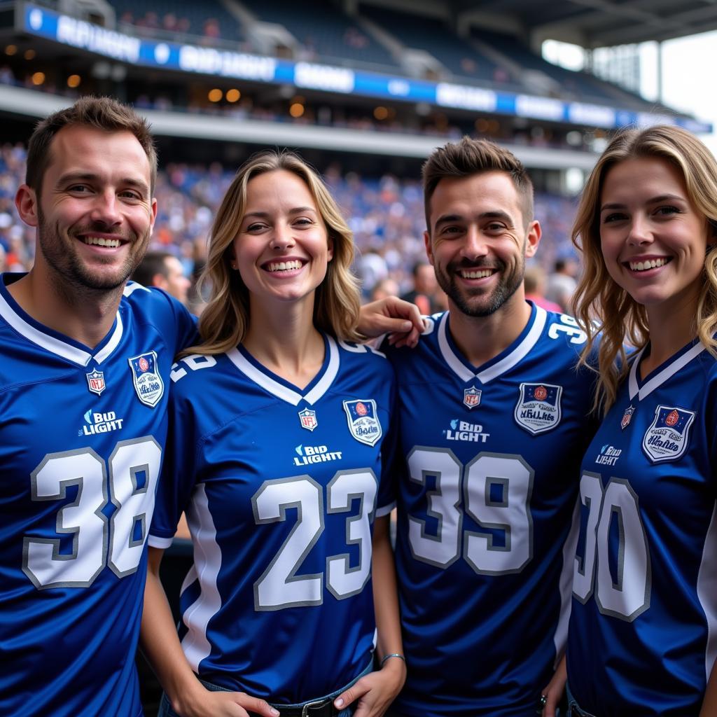 Friends Wearing Bud Light Jerseys at a Game