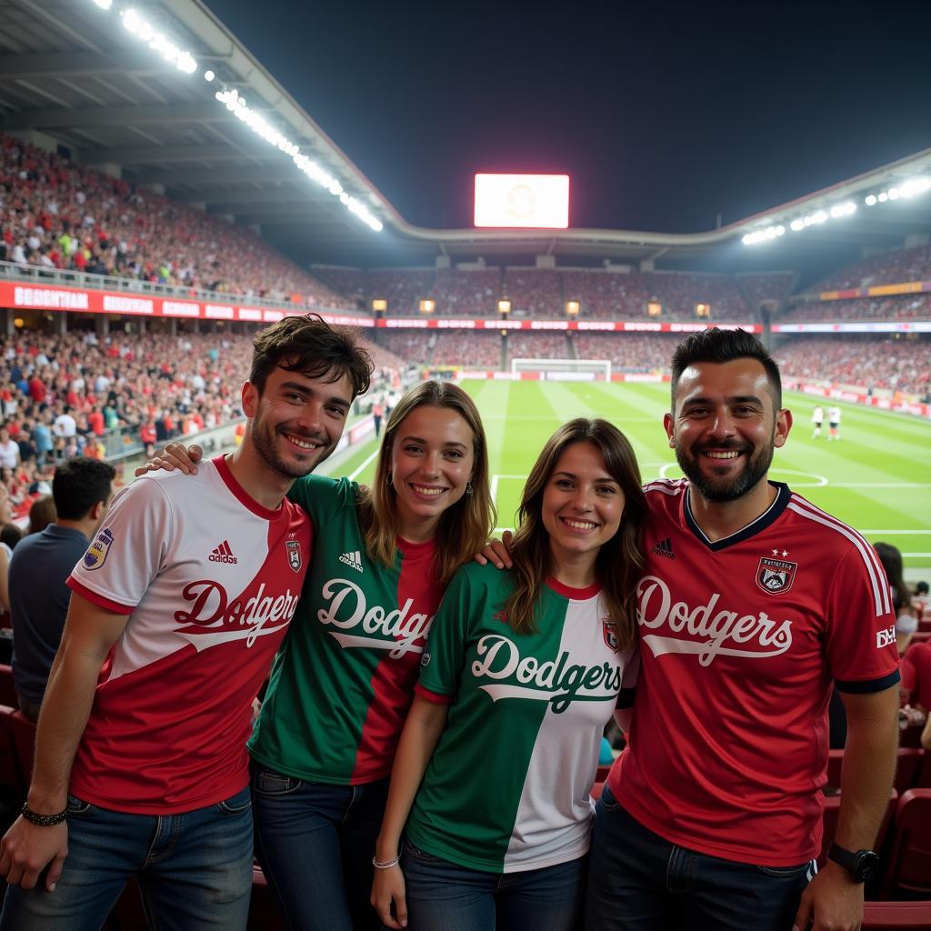 Group of friends wearing Mexican Dodgers shirts at a Beşiktaş game