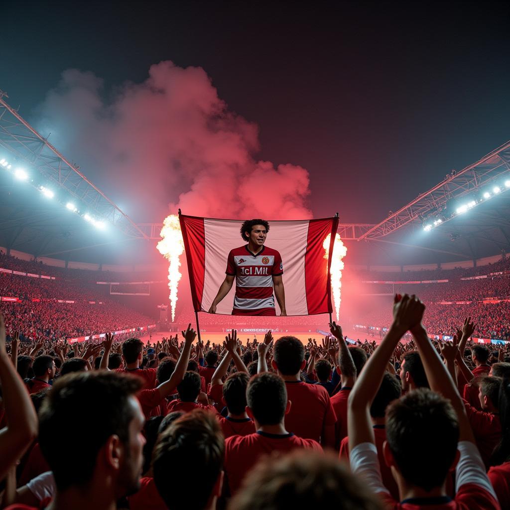 Besiktas fans celebrating with a Guerrero banner