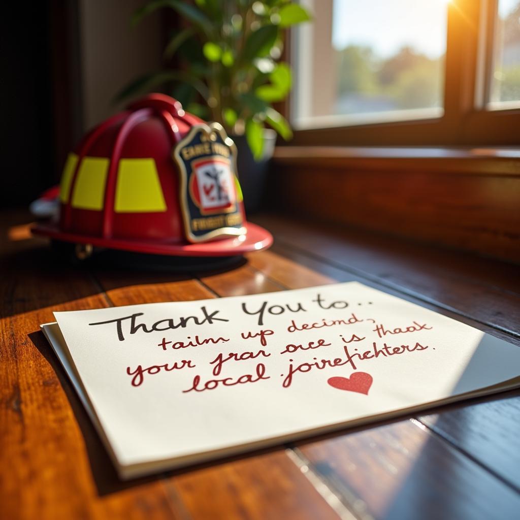 Handwritten thank you note for firefighters