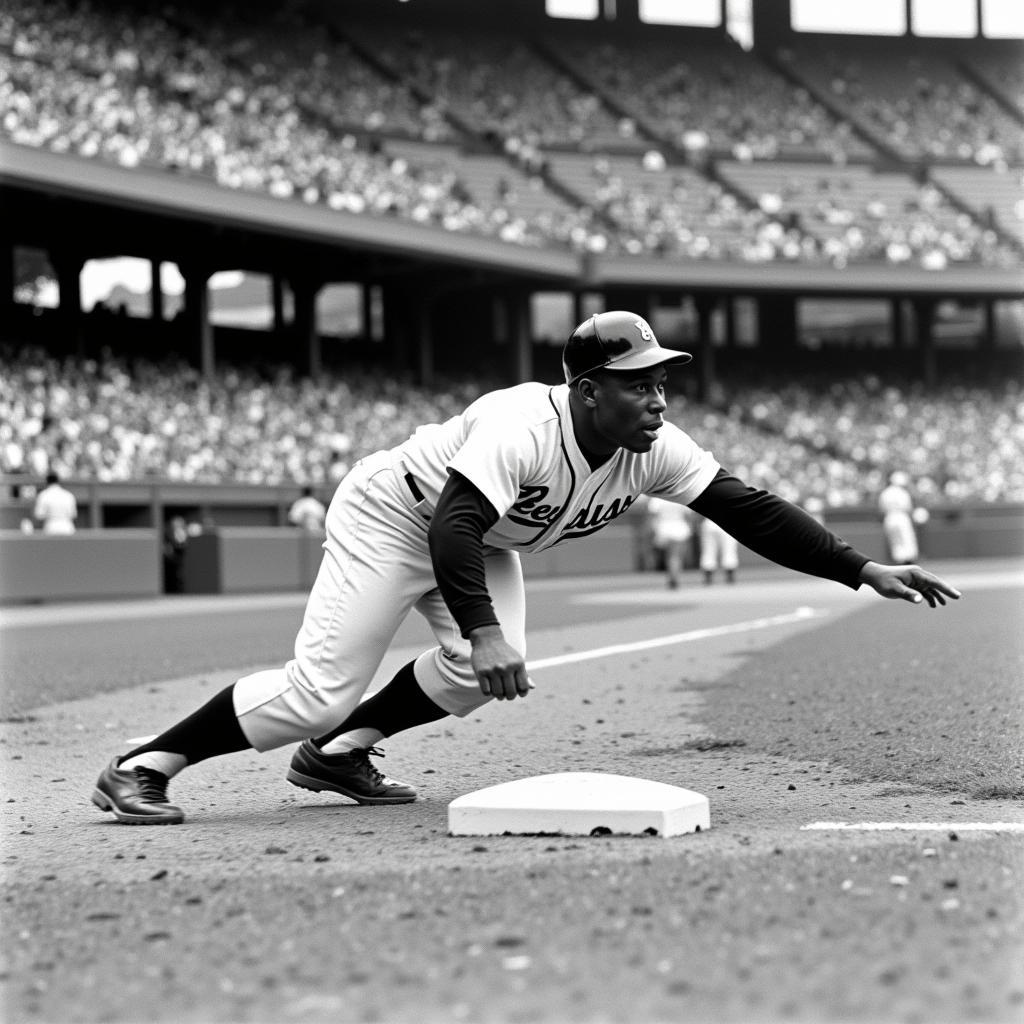 Hank Aaron stealing a base in 1954