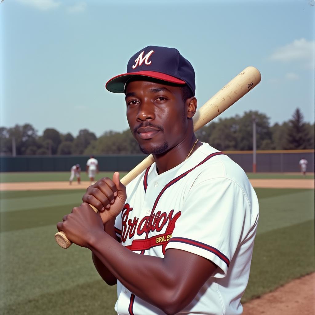 Hank Aaron in his Milwaukee Braves Uniform