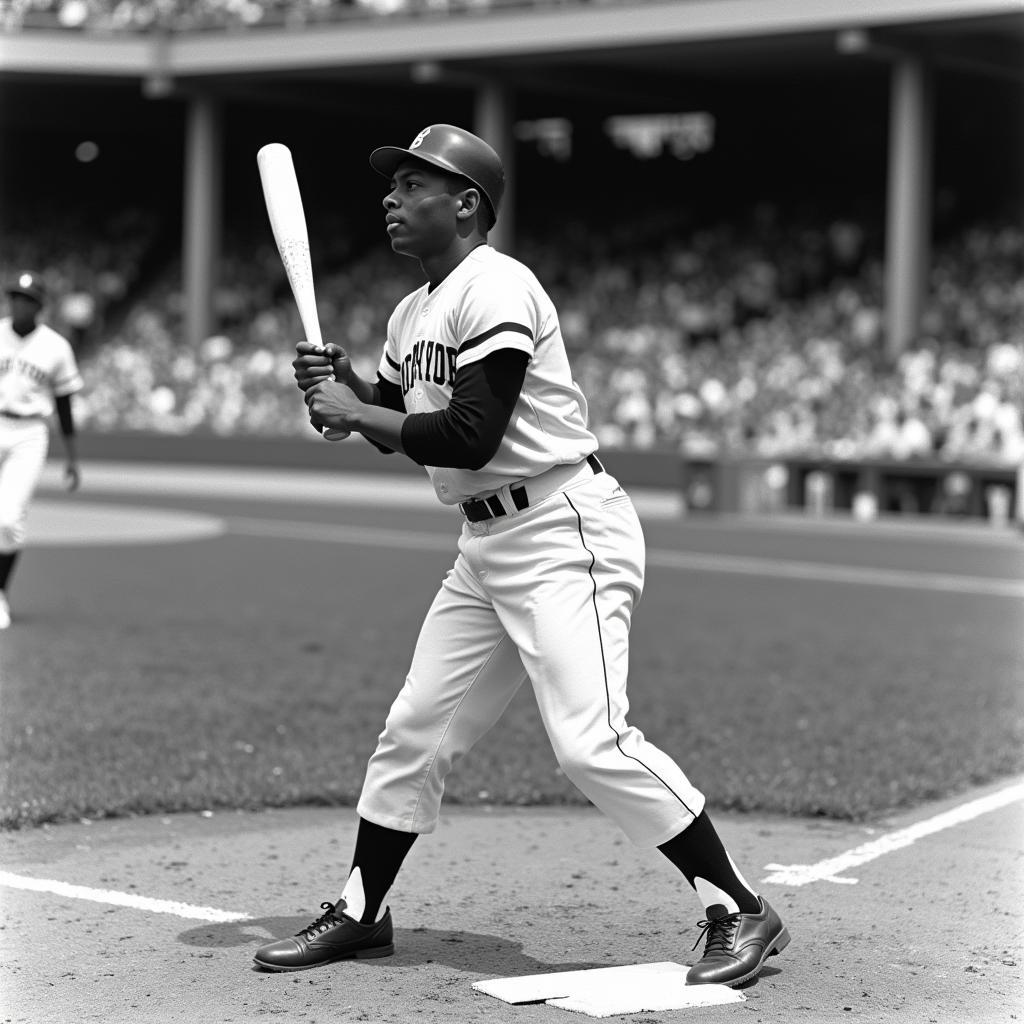 Hank Aaron batting during the 1956 season