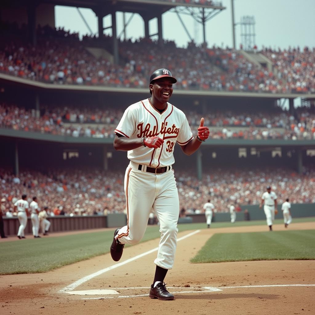 Hank Aaron celebrates a grand slam