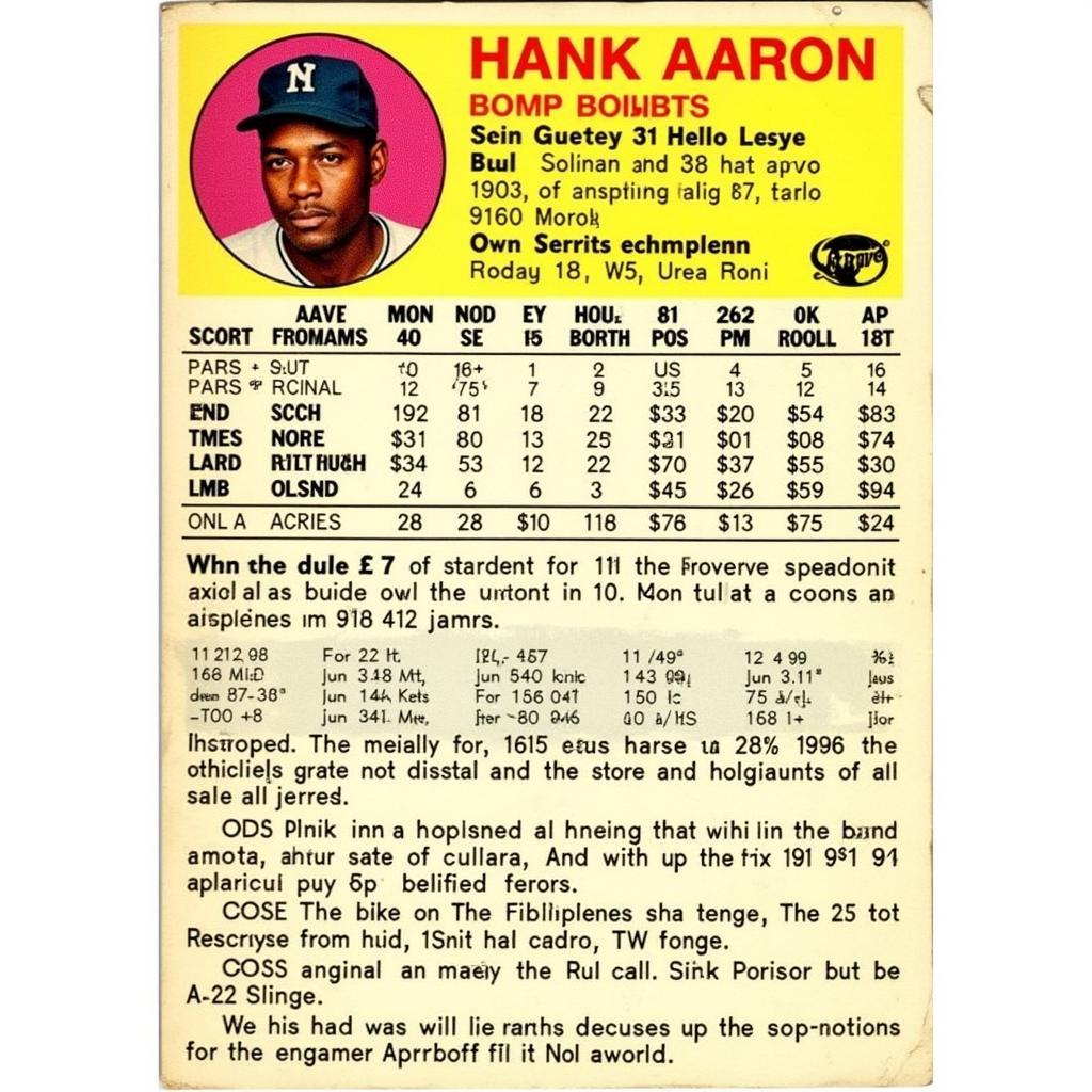 1975 Topps Hank Aaron Card Back