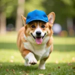 Corgi Enjoying a Walk in a Baseball Cap