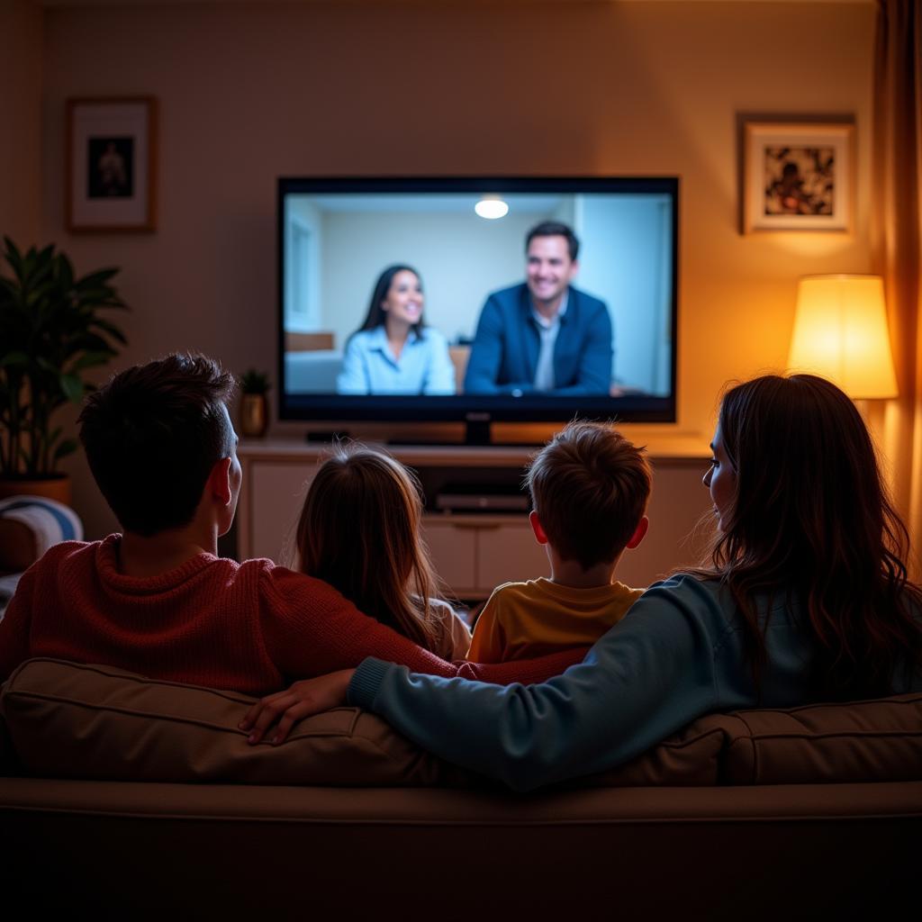 A family enjoying their new 32 inch television