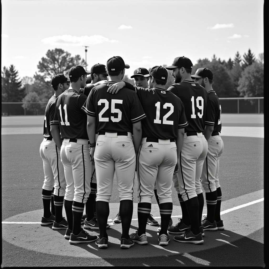 Hardball baseball team huddling before a game