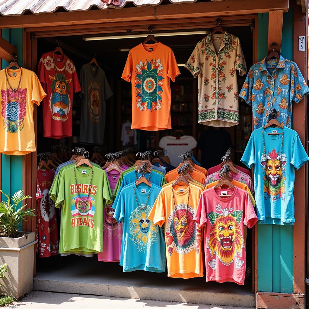 Colorful Hawaiian market stall selling Besiktas tee shirts