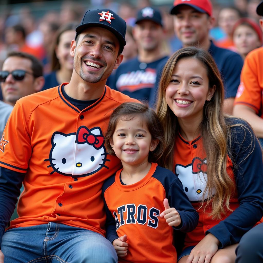 Family Wearing Hello Kitty Astros Jerseys at a Game