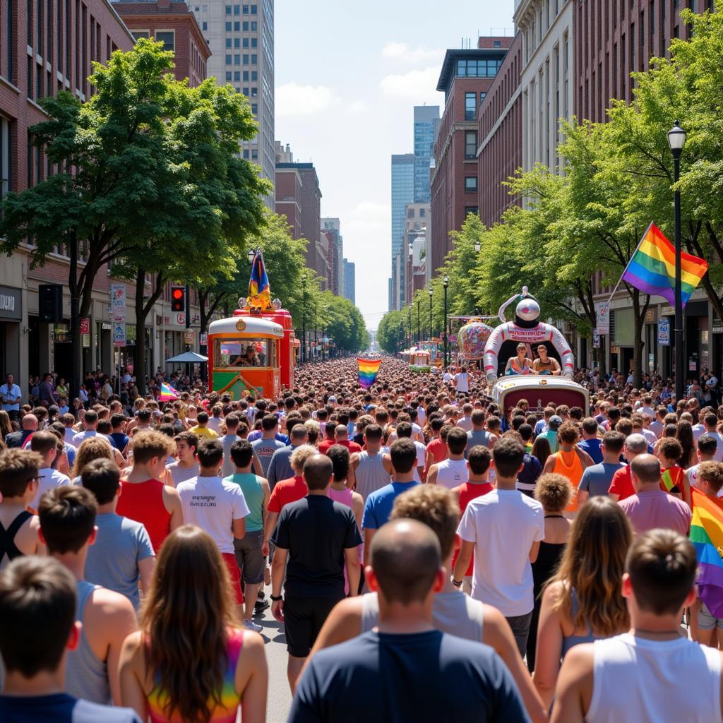 Colorful parade floats and marchers at Henderson Pride Fest