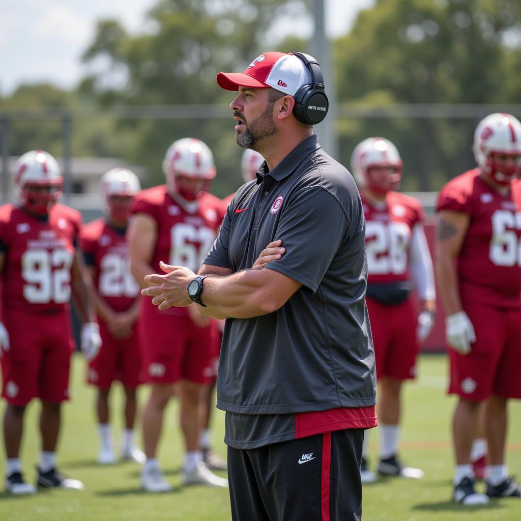 Henderson State Reddies Football Coach Addressing Team