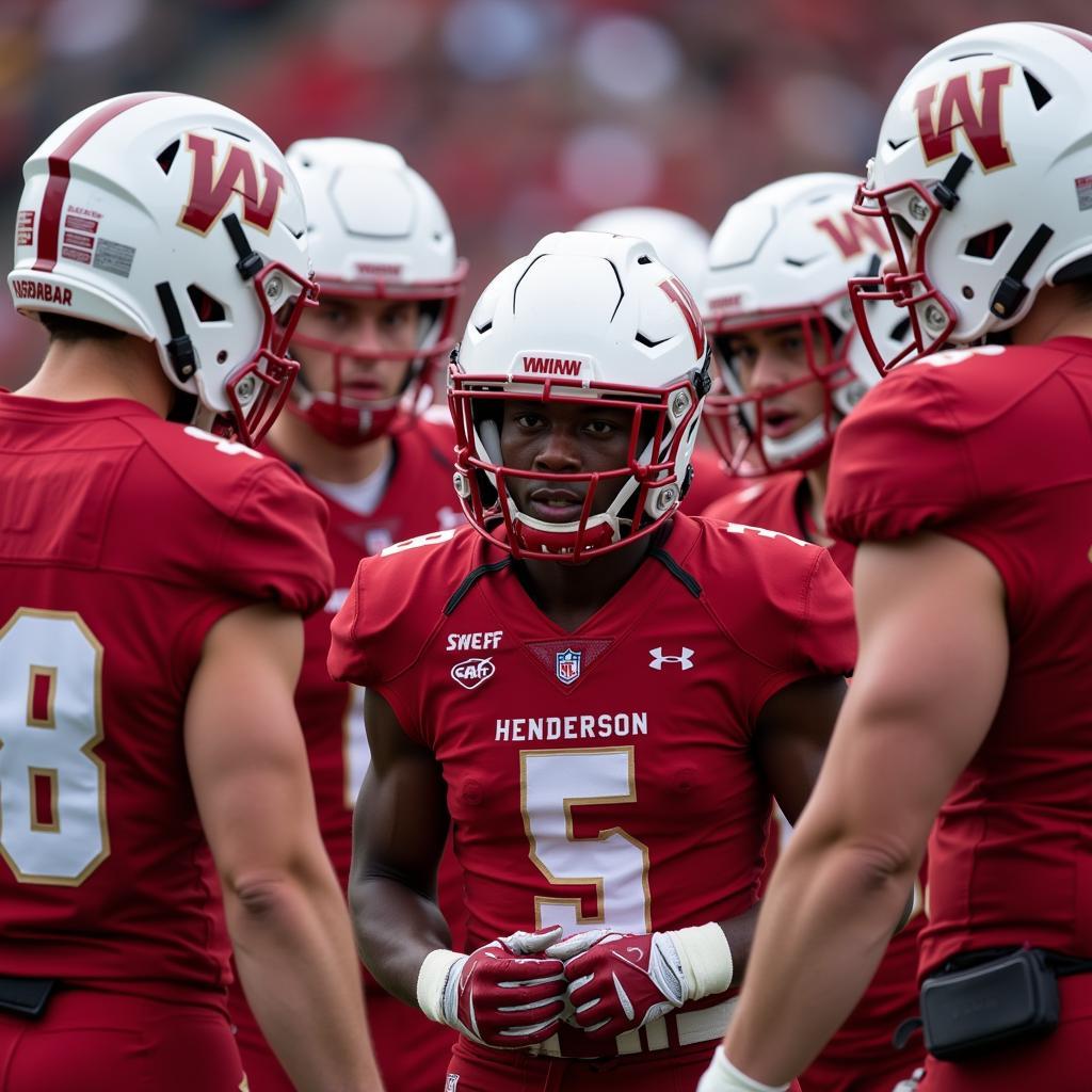 Henderson State Reddies Football Players Huddling