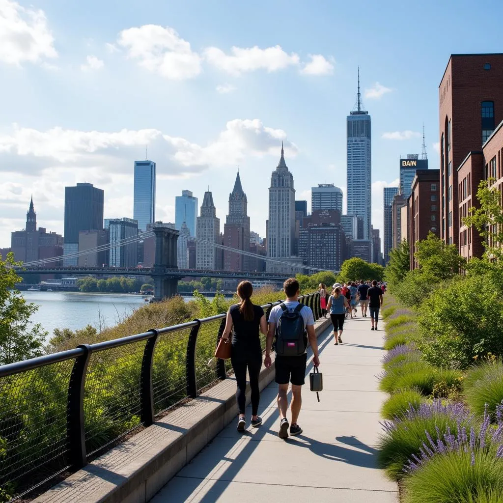 Walking along the High Line park