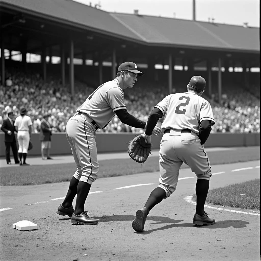 Black and White Photo of Baseball Game