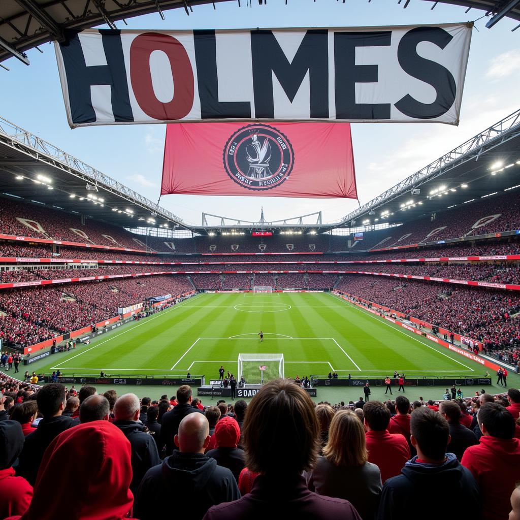 Beşiktaş fans at Vodafone Park with a "Holmes" banner