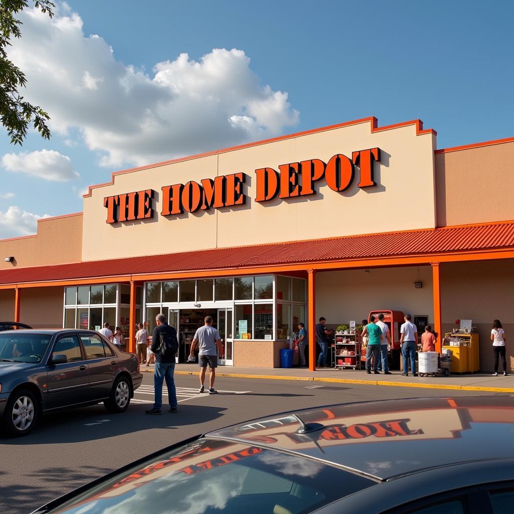 Home Depot storefront with people entering