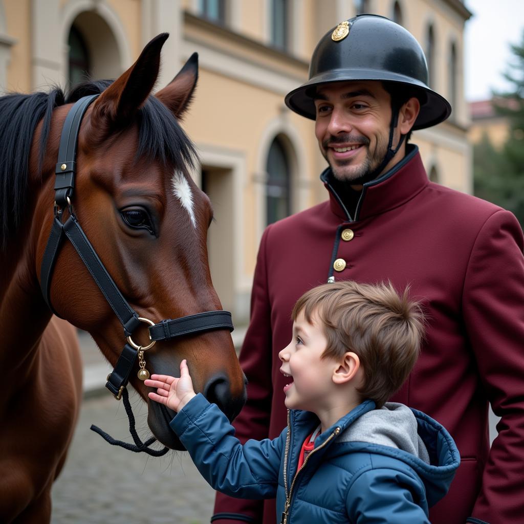 Besiktas Horse Aisle Guard Interacting with a Young Fan