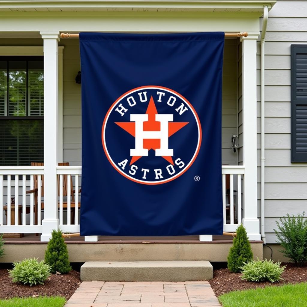 Houston Astros flag hanging on the front of a house