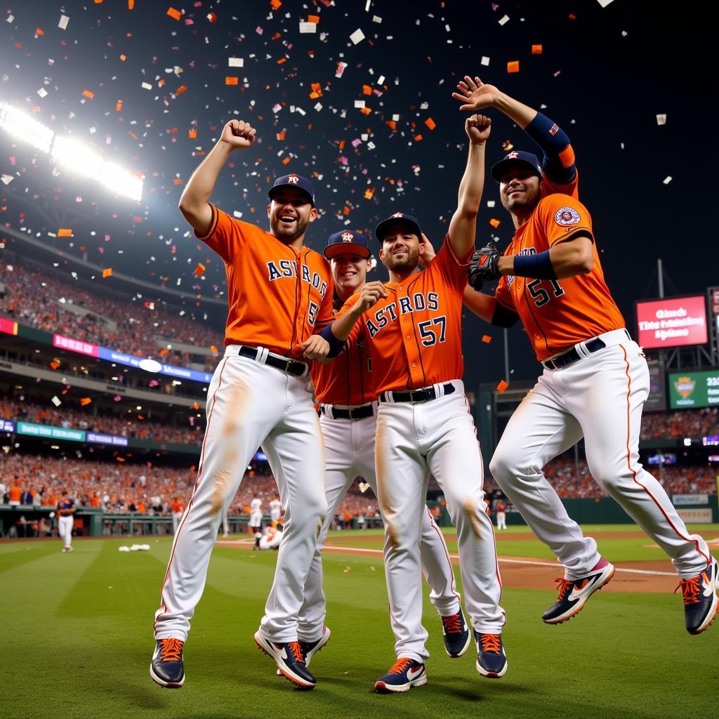 Houston Astros celebrating at Minute Maid Park