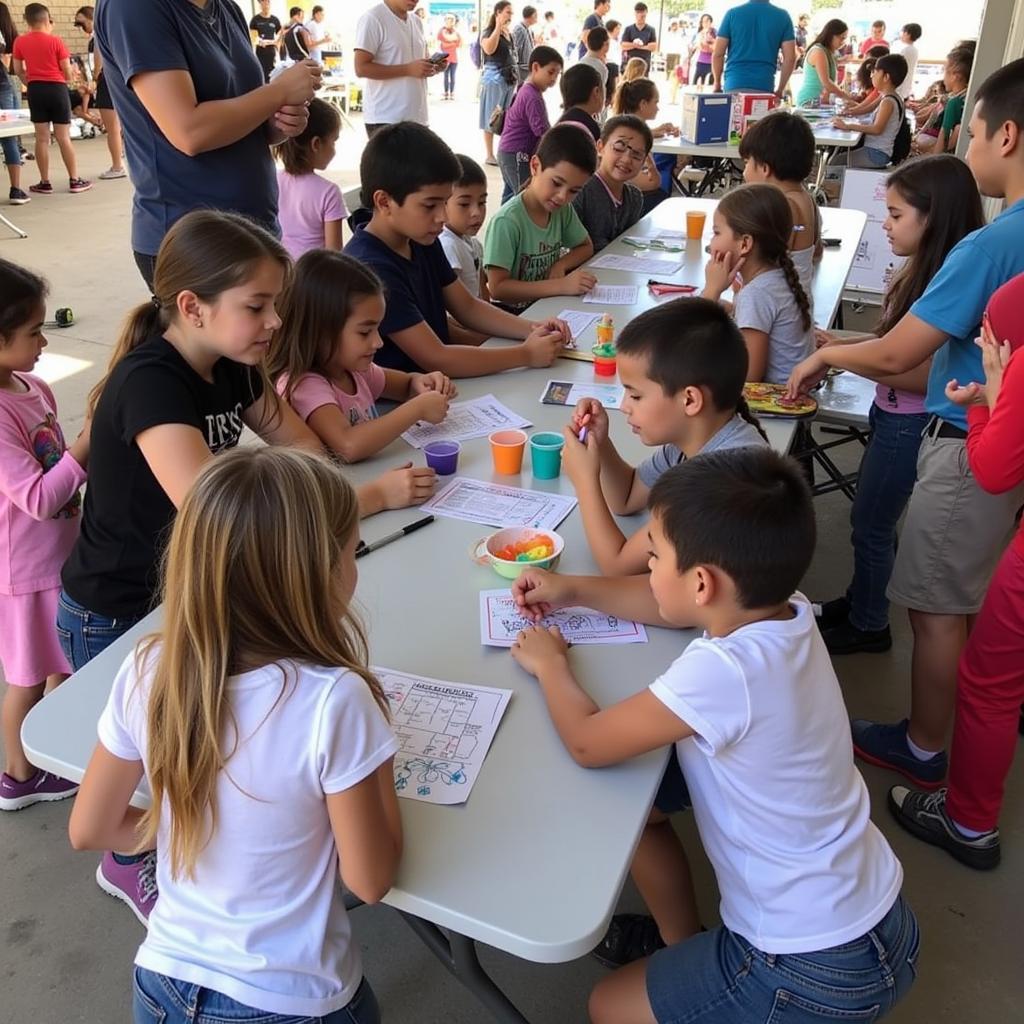 Children participating in activities at the Houston Colombian Festival Kids Zone