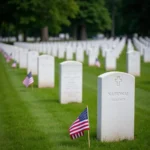 Rows of headstones adorned with American flags at the Houston National Cemetery on Memorial Day