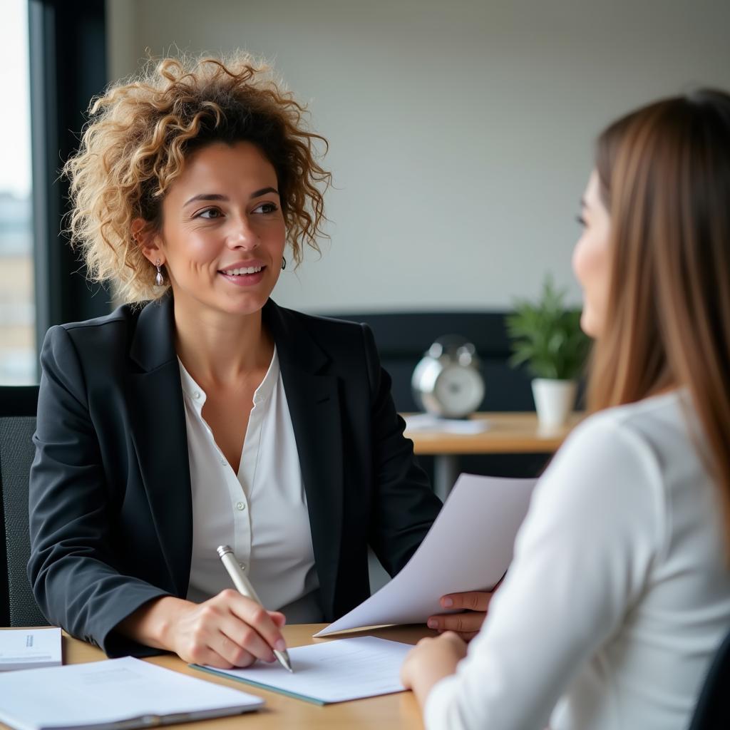 H&R Block tax professional meeting with clients