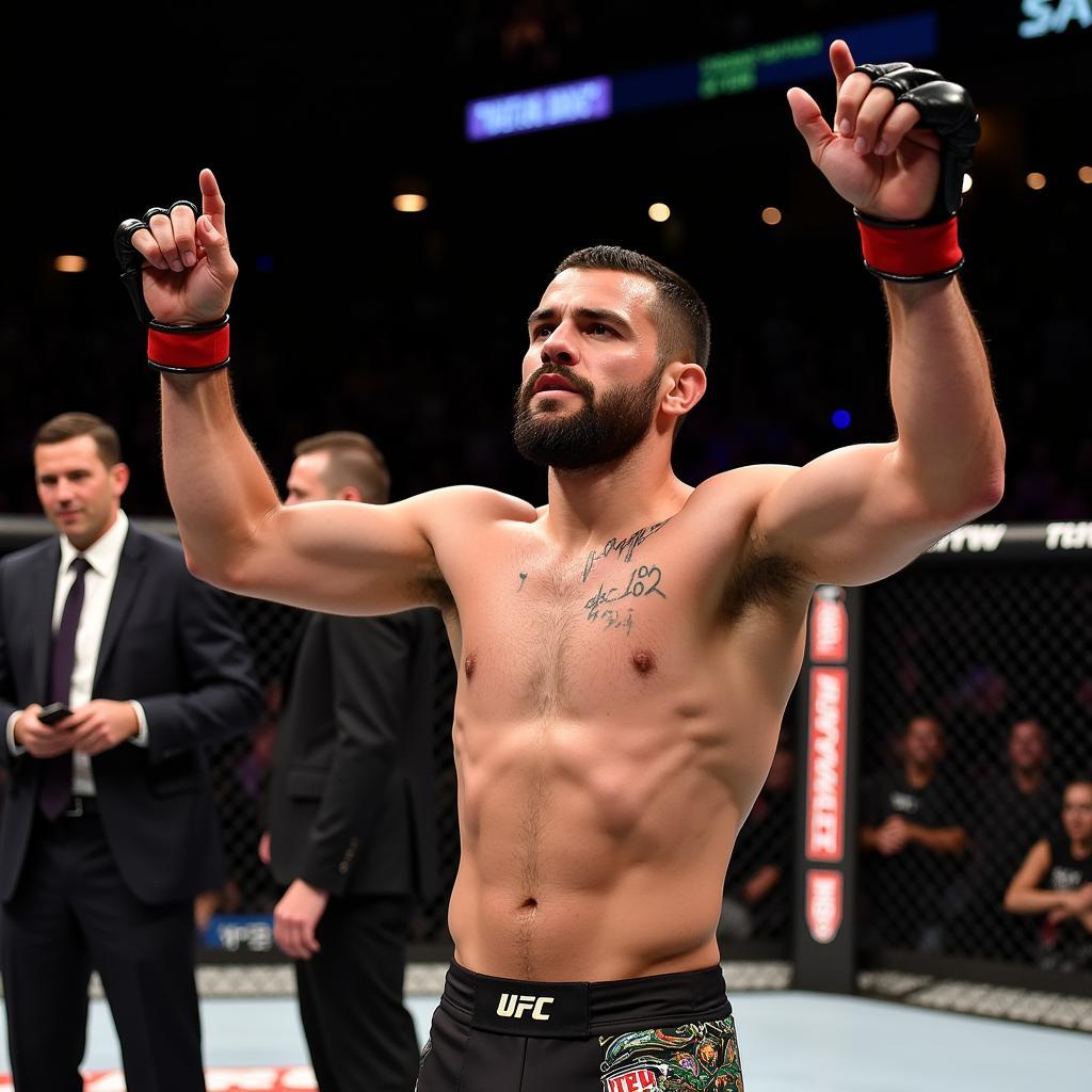 Ian Garry celebrates a victory inside the UFC Octagon