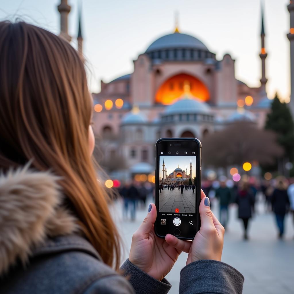 Exploring Istanbul with a water bottle phone case.